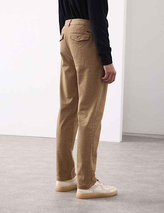 Tapered Fit Textured Dobby Pleat Front Chinos