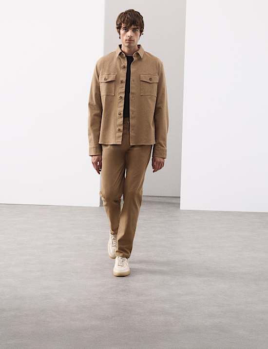 Tapered Fit Textured Dobby Pleat Front Chinos