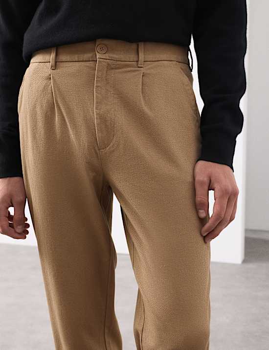 Tapered Fit Textured Dobby Pleat Front Chinos