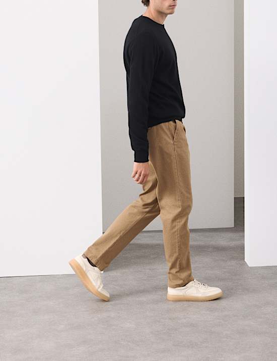 Tapered Fit Textured Dobby Pleat Front Chinos
