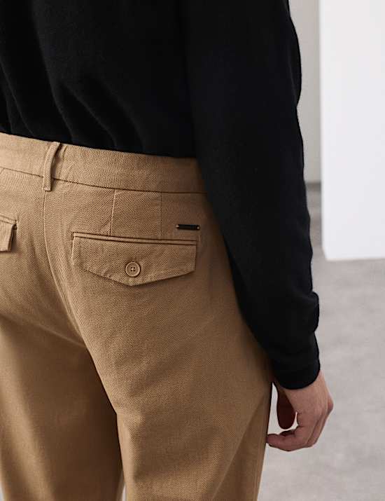 Tapered Fit Textured Dobby Pleat Front Chinos