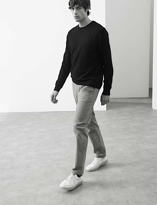 Tapered Fit Textured Dobby Pleat Front Chinos