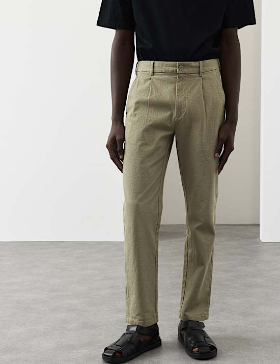 Tapered Fit Textured Dobby Pleat Front Chinos