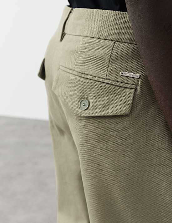 Tapered Fit Textured Dobby Pleat Front Chinos