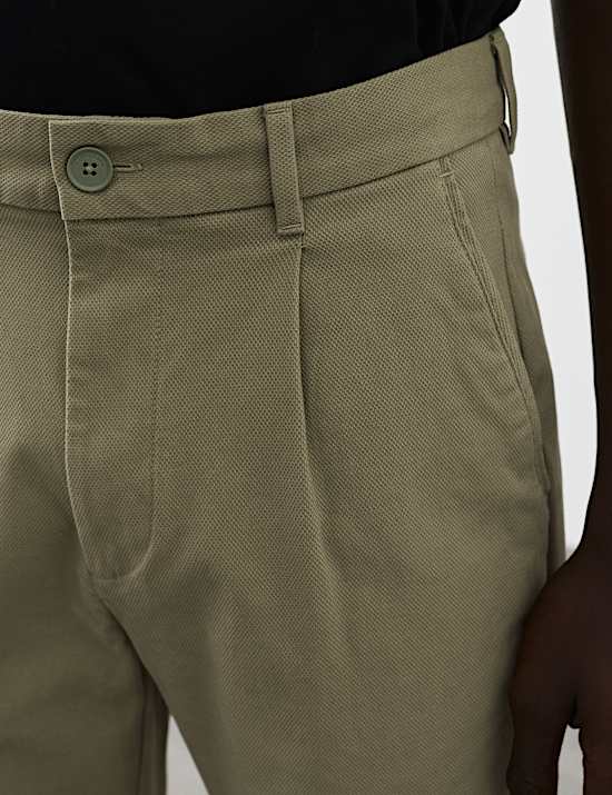 Tapered Fit Textured Dobby Pleat Front Chinos