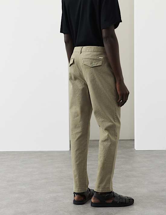 Tapered Fit Textured Dobby Pleat Front Chinos