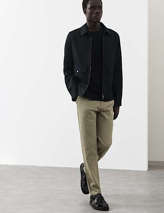 Tapered Fit Textured Dobby Pleat Front Chinos