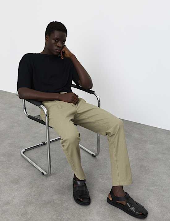 Tapered Fit Textured Dobby Pleat Front Chinos