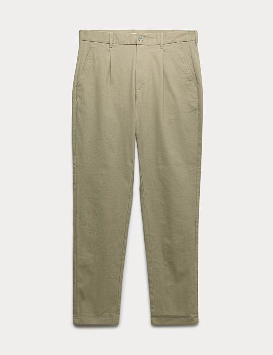 Tapered Fit Textured Dobby Pleat Front Chinos