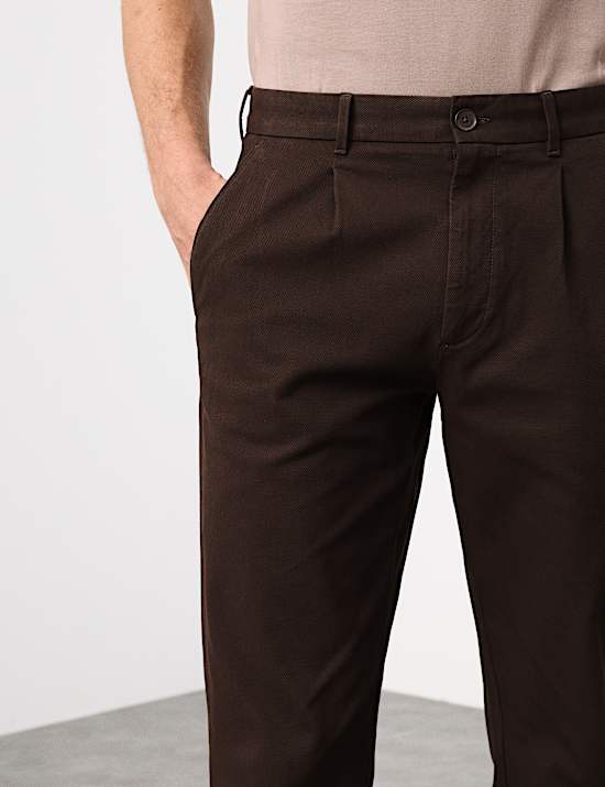 Regular Fit Textured Dobby Pleat Front Chinos