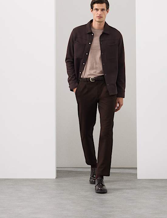 Regular Fit Textured Dobby Pleat Front Chinos