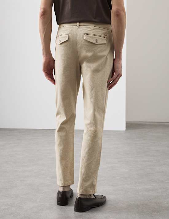 Tapered Fit Textured Dobby Pleat Front Chinos