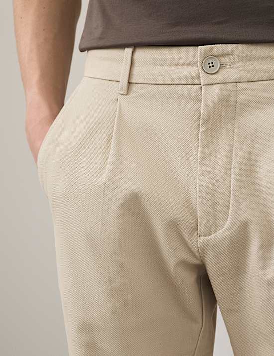 Tapered Fit Textured Dobby Pleat Front Chinos