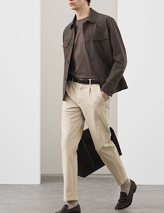 Tapered Fit Textured Dobby Pleat Front Chinos