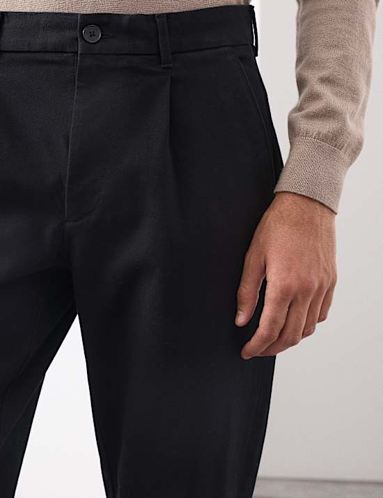 Regular Fit Textured Dobby Pleat Front Chinos