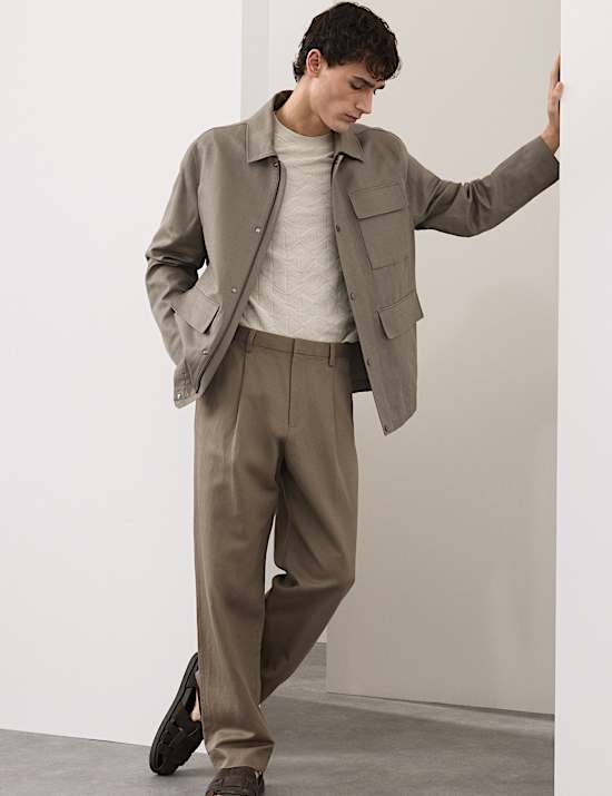 Relaxed Fit Cotton Linen Blend Trousers