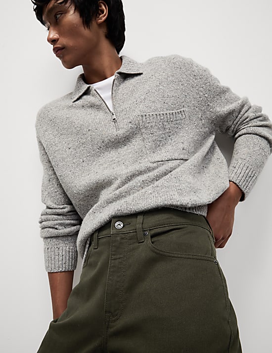 Pantalon met 5 zakken, structuur en rechte pasvorm