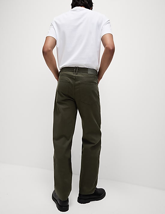 Pantalon met 5 zakken, structuur en rechte pasvorm