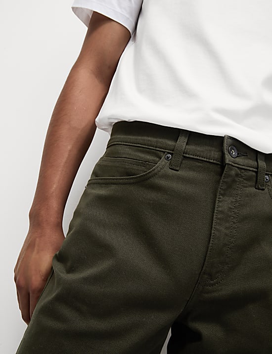 Pantalon met 5 zakken, structuur en rechte pasvorm