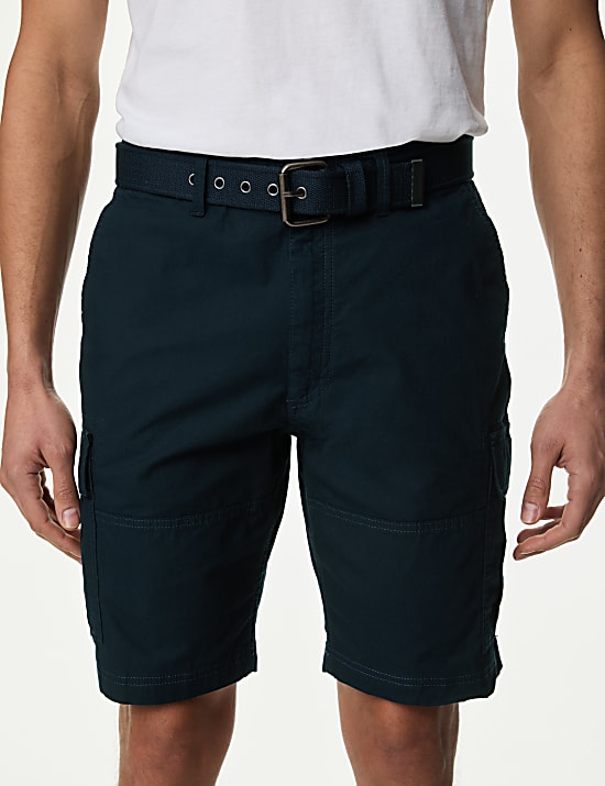 Short cargo 100 % coton textur&eacute; ind&eacute;chirable avec ceinture