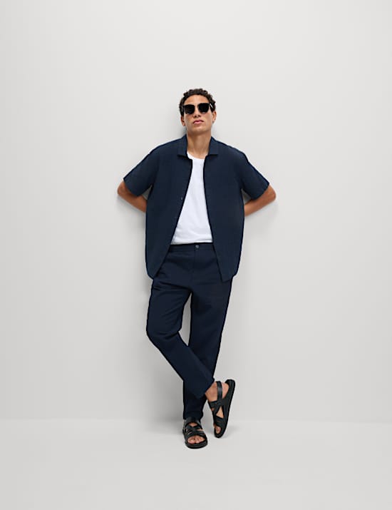 Tapered Fit Lightweight Seersucker Elasticated Waist Trousers