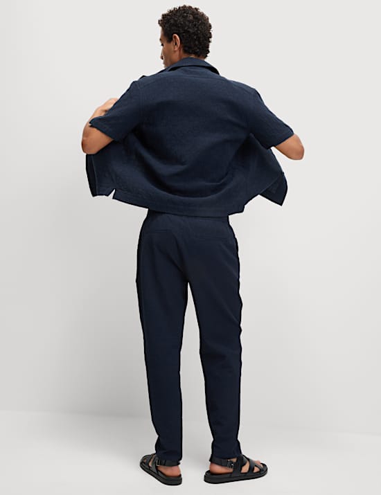 Tapered Fit Lightweight Seersucker Elasticated Waist Trousers