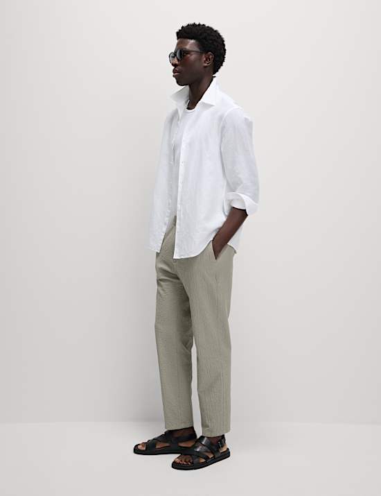 Tapered Fit Lightweight Seersucker Elasticated Waist Trousers