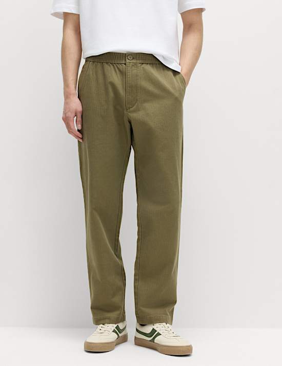 Pure Cotton Herringbone Trousers