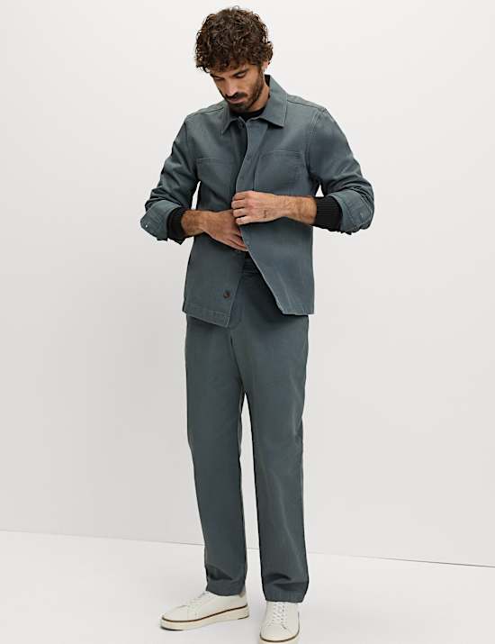 Tapered Fit Pure Cotton Herringbone Trousers
