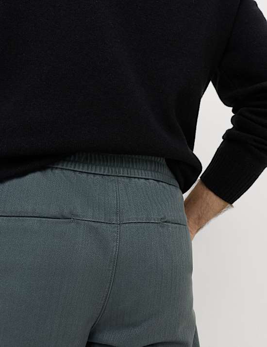 Tapered Fit Pure Cotton Herringbone Trousers