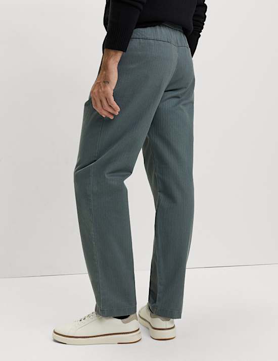 Tapered Fit Pure Cotton Herringbone Trousers
