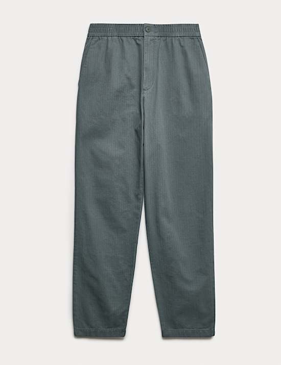 Tapered Fit Pure Cotton Herringbone Trousers