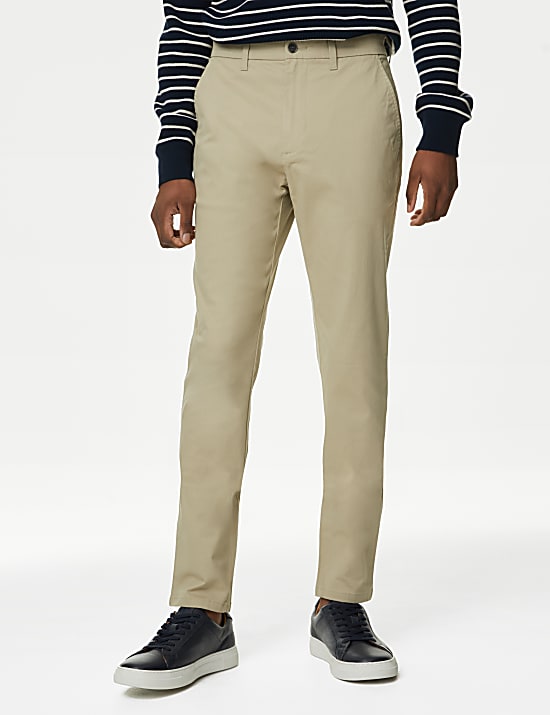 Chino coupe cintr&eacute;e en tissu extensible