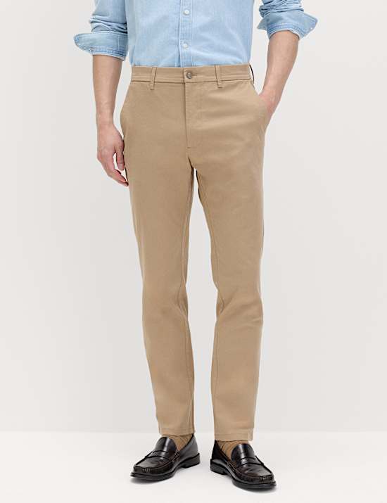 Katoenrijke chino met slanke pasvorm en stretch