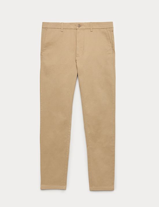 Katoenrijke chino met slanke pasvorm en stretch