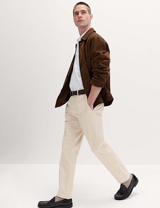 Strečov&eacute; chino kalhoty s vysok&yacute;m pod&iacute;lem bavlny, &uacute;zk&yacute; střih