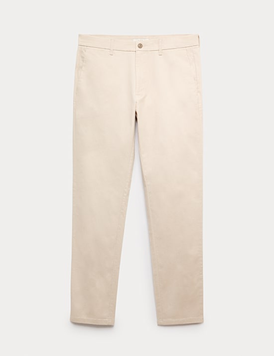 Strečov&eacute; chino kalhoty s vysok&yacute;m pod&iacute;lem bavlny, &uacute;zk&yacute; střih