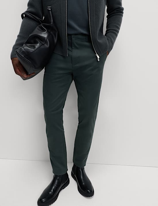 Katoenrijke chino met slanke pasvorm en stretch