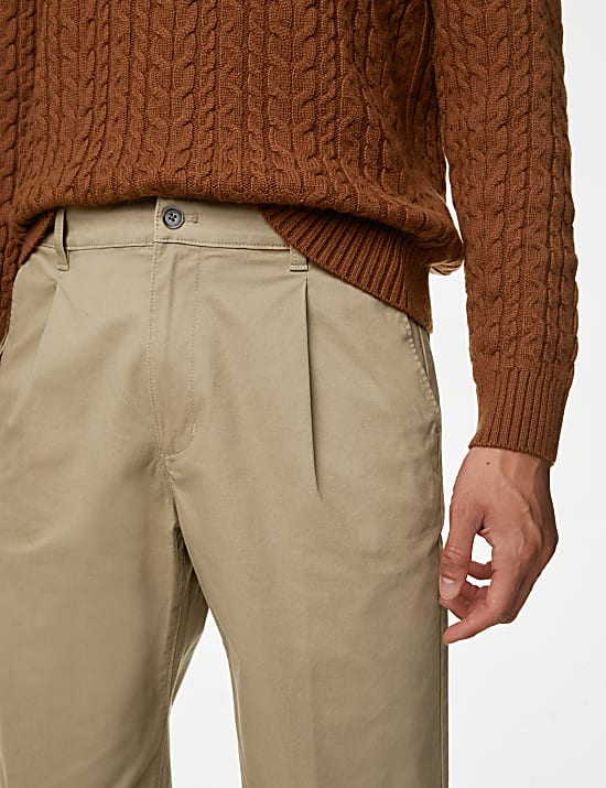 Regular Fit Single Pleat Stretch Chinos