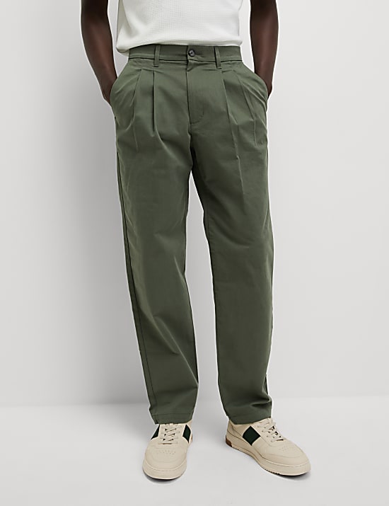 Tapered Fit Twin Pleat Stretch Chinos