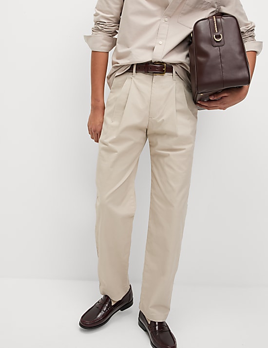 Tapered Fit Twin Pleat Stretch Chinos