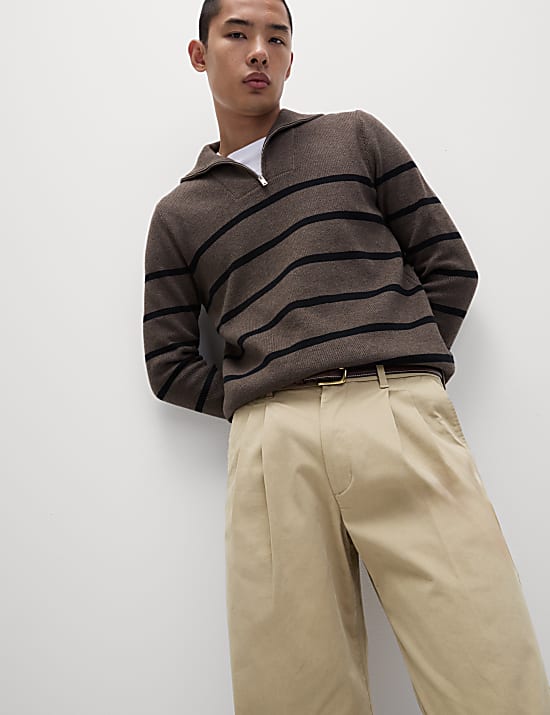 Tapered Fit Twin Pleat Stretch Chinos