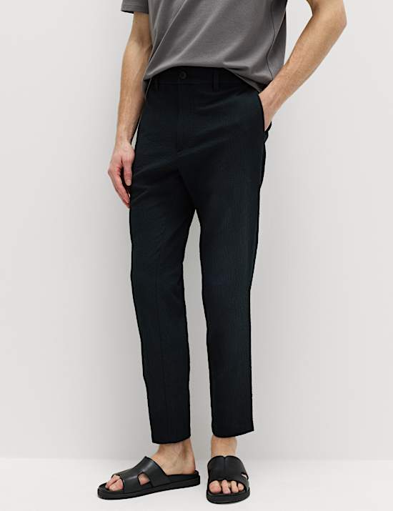 Tapered Fit Cotton Rich Seersucker Trousers