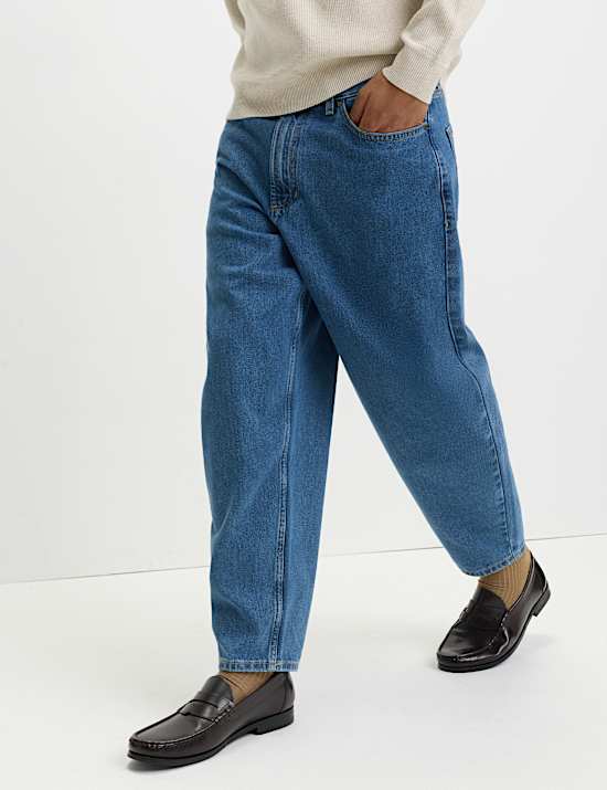 Barrel Fit Pure Cotton Rigid Jeans