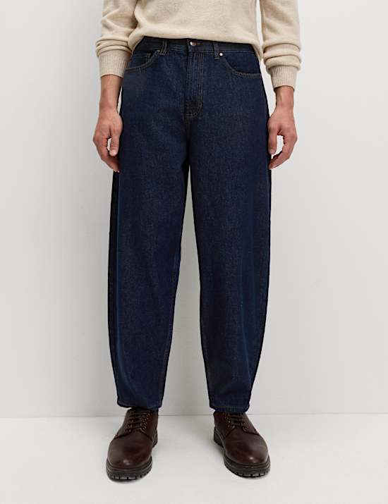 Barrel Fit Pure Cotton Rigid Jeans