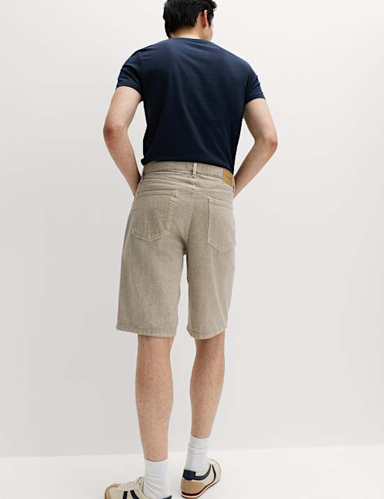 Pure Cotton Striped Rigid Denim Shorts