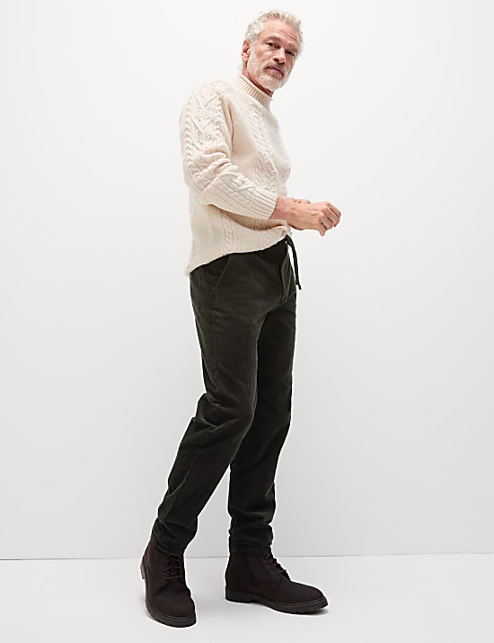 Tapered Fit Elasticated Waist Corduroy Trousers