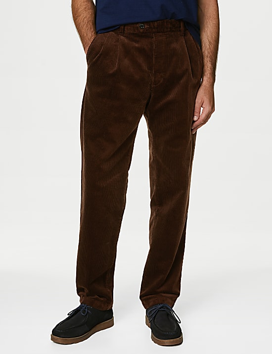 Pantalon doubles plis coupe ample en velours côtelé
