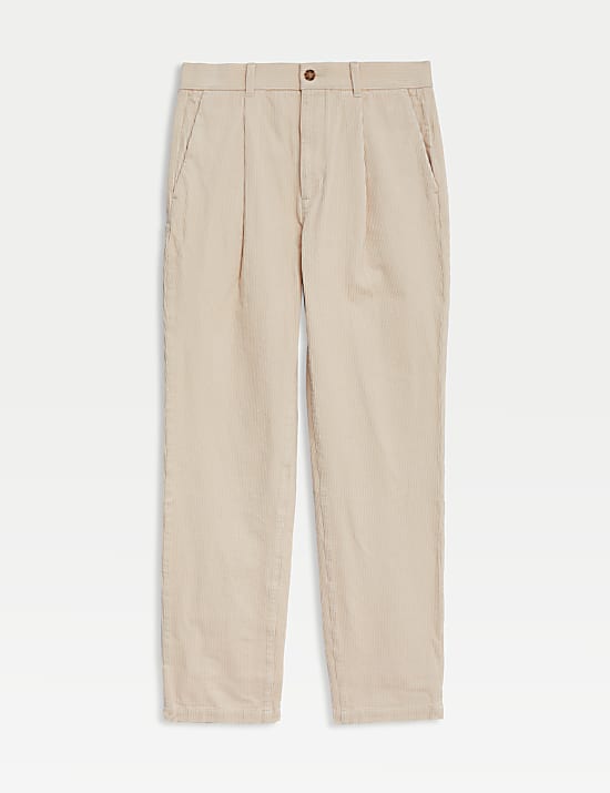 Luxuriöse Chinos aus Cord mit Plisseefalte in normaler Passform