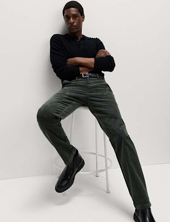 Chino extensible coupe standard en velours côtelé